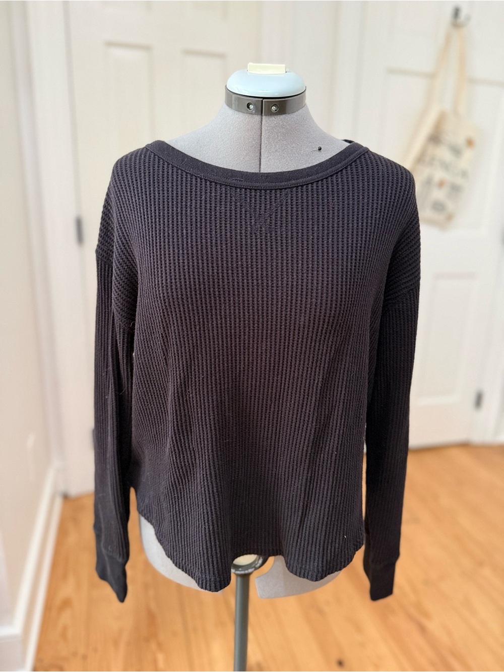 GAP Black Waffle Knit Long Sleeve Top